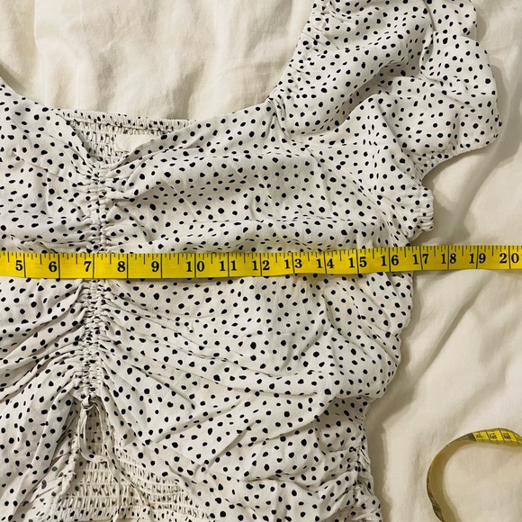 H&M L White Polka Dot Puff Sleeve Crop Top - Picture 8 of 9